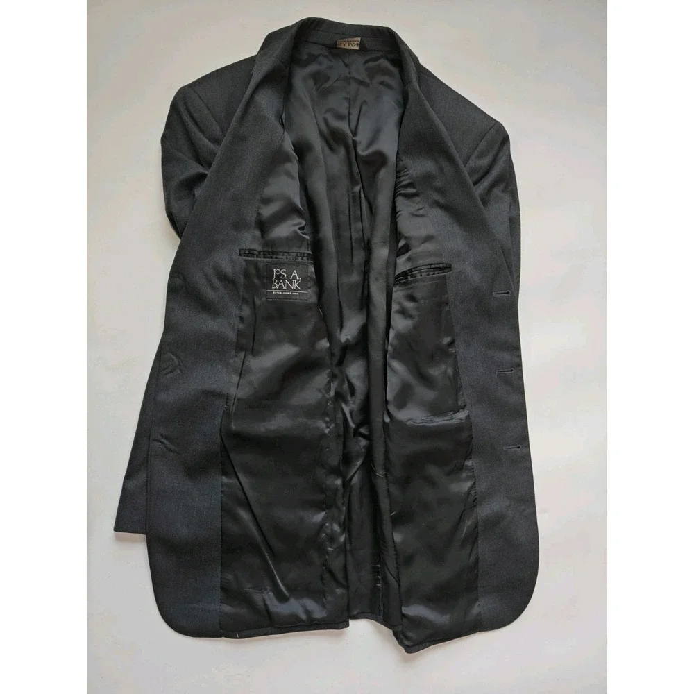 Jos A Bank 42L Charcoal Wool Blazer Mens 3 Button Sport Coat Gray Single Vented